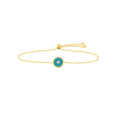 14k Gold Blue Enamel Round Evil Eye Bolo Bracelet